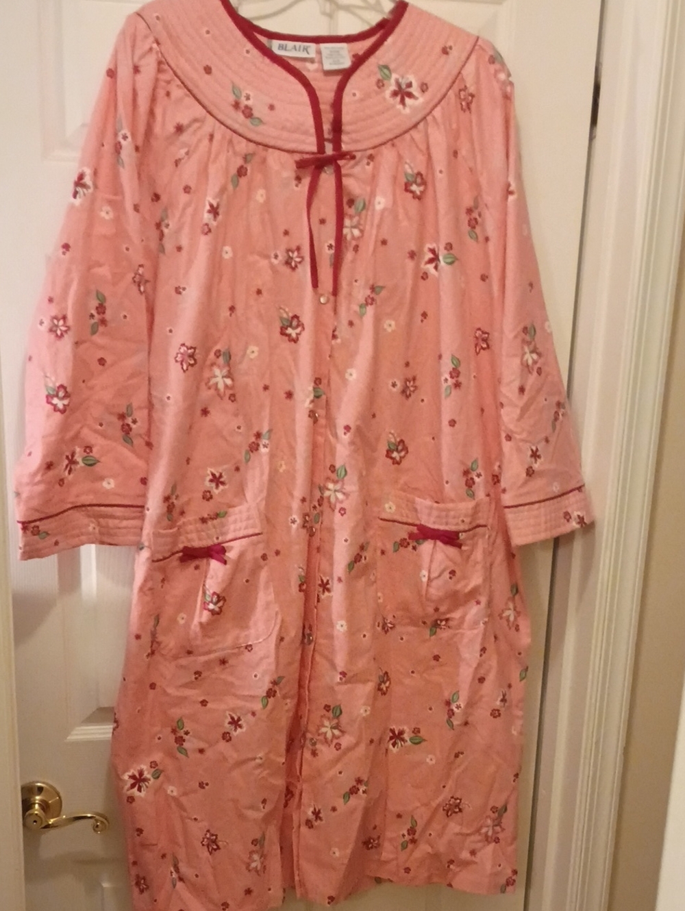 Blair Pink Floral Cotton Nightgown/housecoat/robe with Contrast Trim